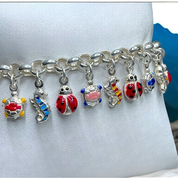 🌺Vintage Sterling & Enamel Charm Bracelet - Picture 5 of 11
